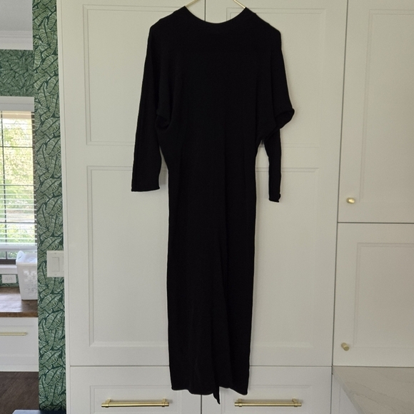 COS Batwing Sleeve Casual Rayon Midi Shift Dress Size 2 Long Crewneck Slit Back - Picture 2 of 9